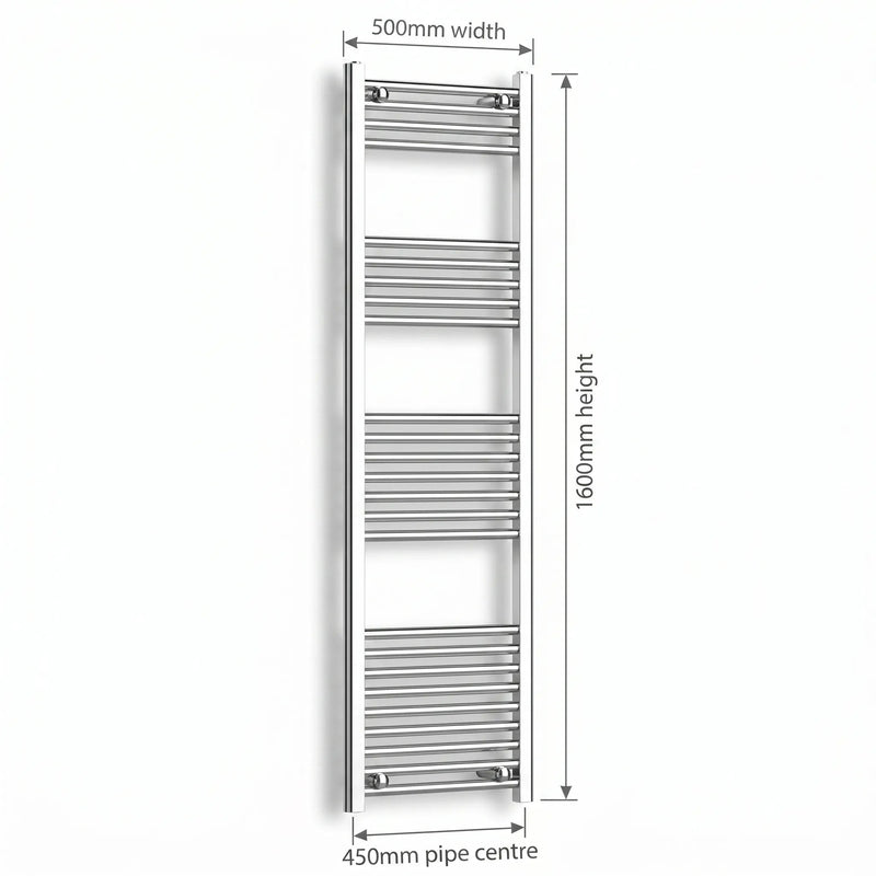 1600x500mm Heated Flat or Curved Towel Radiator Chrome - Elegant Radiators