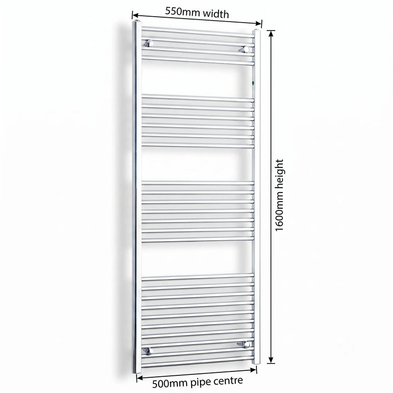 1600x550mm Heated Straight Towel Radiator Chrome - Elegant Radiators