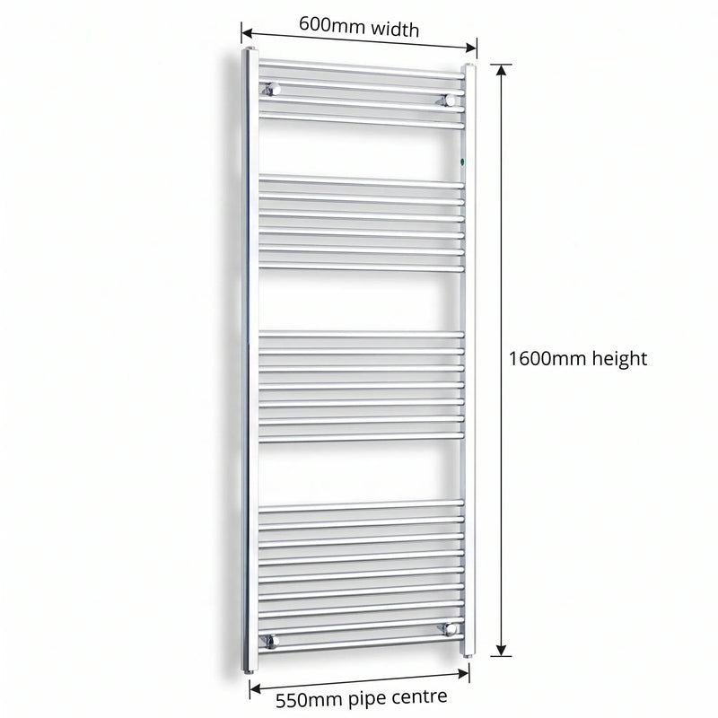 1600x600mm Heated Flat or Curved Towel Radiator Chrome - Elegant Radiators