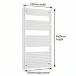 1600x750mm Towel Rail Radiator Flat White Central Heating - Elegant Radiators