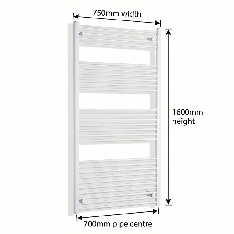 1600x750mm Towel Rail Radiator Flat White Central Heating - Elegant Radiators