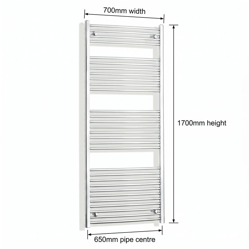 1700x700mm Heated Straight Towel Radiator Chrome - Elegant Radiators