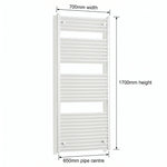 1700x700mm Towel Rail Radiator Flat White Central Heating - Elegant Radiators
