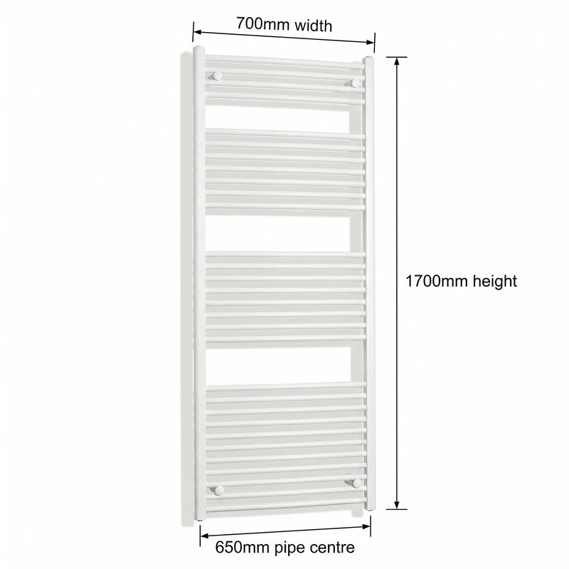 1700x700mm Towel Rail Radiator Flat White Central Heating - Elegant Radiators