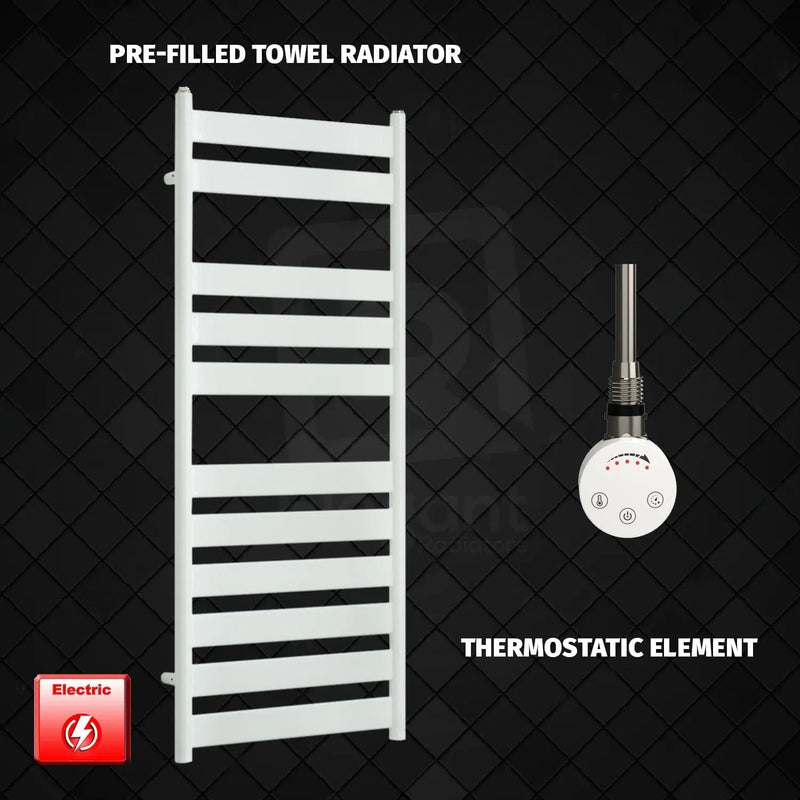 1200x500mm White Flat Panel Pre Filled Electric Towel Rail