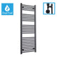 1400x600mm Dual Fuel Flat Black Heated Towel Rail Radiator