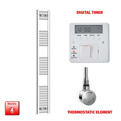 ER-Touch Thermostatic / Digital Timer 1800 x 200 Pre-Filled Electric Heated Towel Radiator Straight Chrome