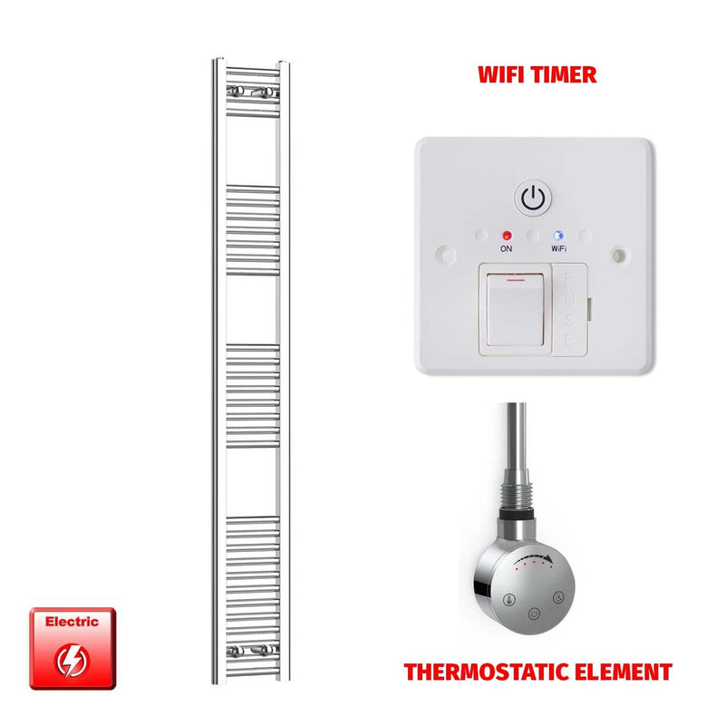 ER-Touch Thermostatic / Wifi Timer 1800 x 200 Pre-Filled Electric Heated Towel Radiator Straight Chrome