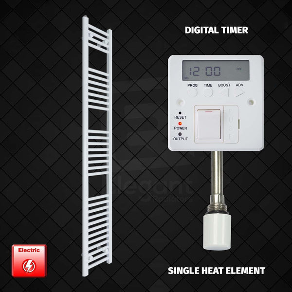 Single Heat / Digital Timer 1800 x 200 Pre-Filled Electric Heated Towel Rail Radiator White HTR