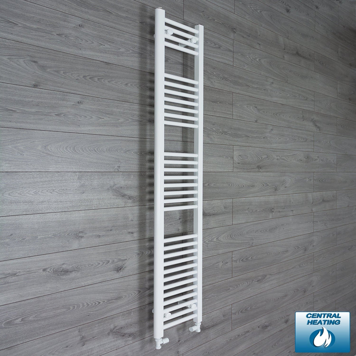 With Straight Inline Valves 1800 x 250 Heated Towel Rail Radiator Flat White