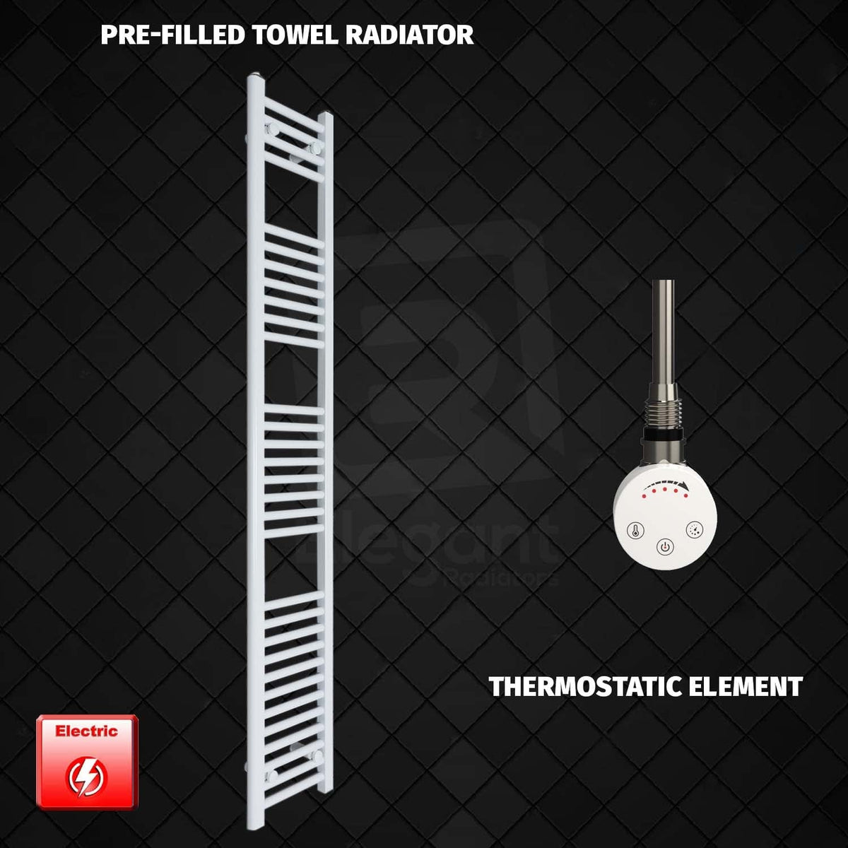 ER-Touch Thermostatic / No Timer 1800 x 250 Pre-Filled Electric Heated Towel Rail White HTR