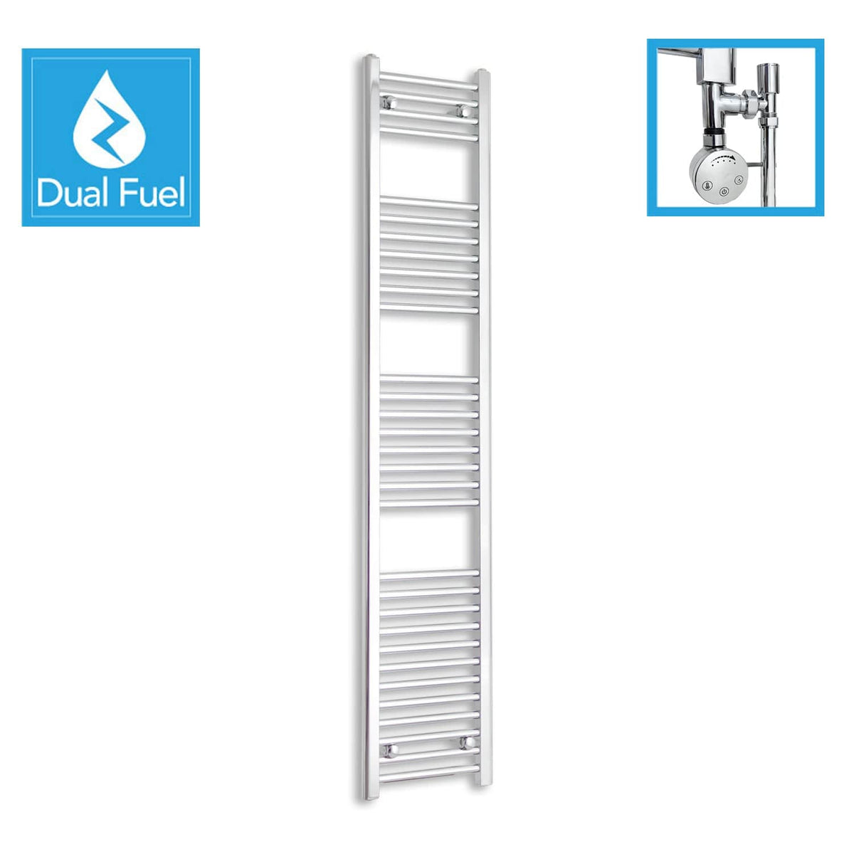 1800 x 300 Chrome Dual Fuel Flat Heated Towel Rail Radiator