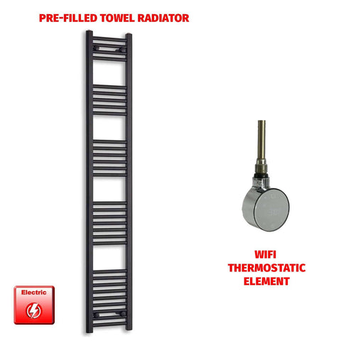 ER-Wifi Thermostatic / No Timer 1800 x 300 Flat Black Pre-Filled Electric Heated Towel Radiator HTR