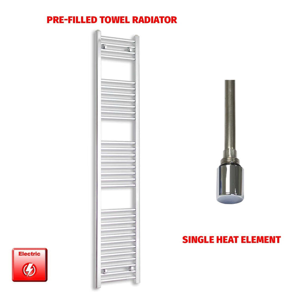 Single Heat / No Timer 1800 x 300 Pre-Filled Electric Heated Towel Radiator Straight Chrome