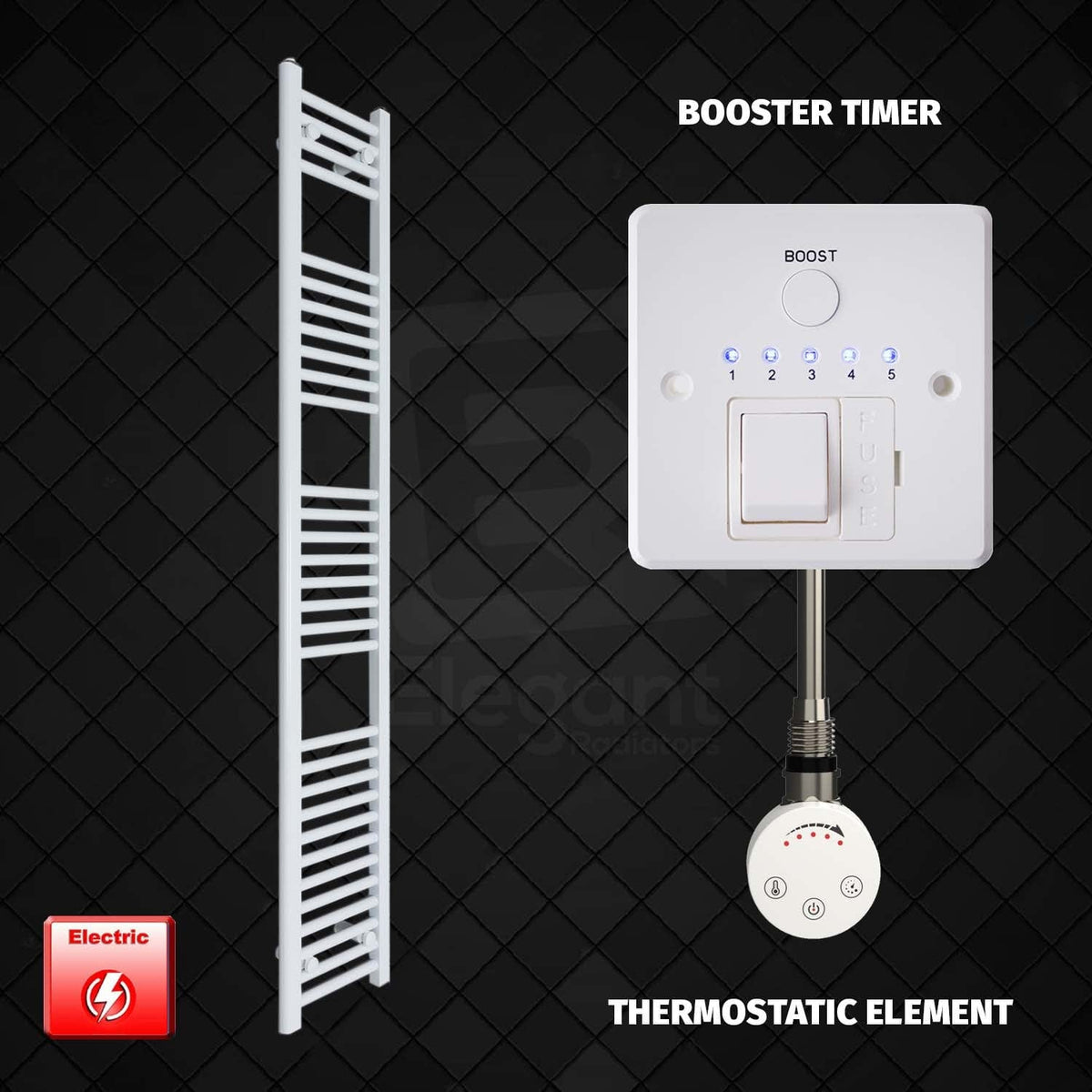 ER-Touch Thermostatic / Booster Timer 1800 x 300  Pre-Filled Electric Heated Towel Radiator White HTR