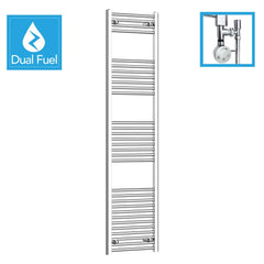 1800 x 400 Chrome Dual Fuel Flat Heated Towel Rail Radiator