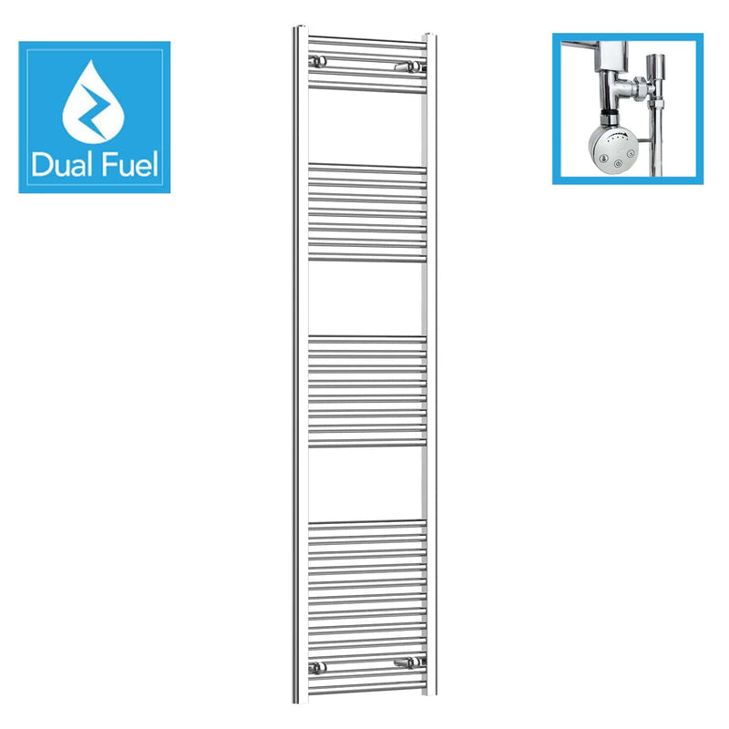 1800 x 400 Chrome Dual Fuel Flat Heated Towel Rail Radiator