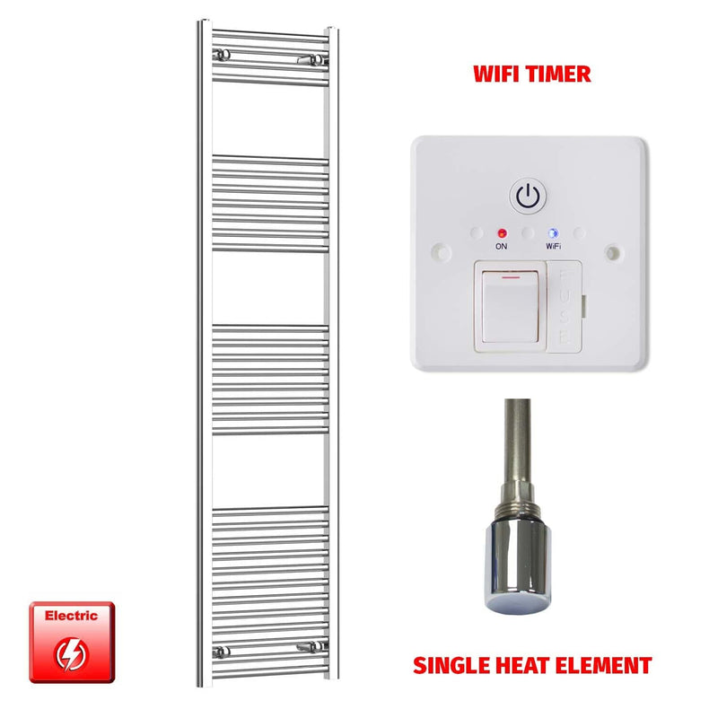 Flat / Single Heat / Wifi Timer 1800 x 400 Chrome Electric Heated Towel Radiator Pre-Filled