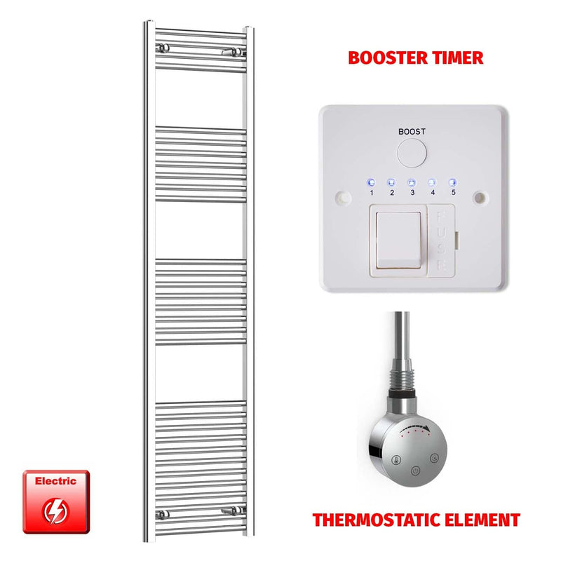 Flat / ER-Touch Thermostatic / Booster Timer 1800 x 400 Chrome Electric Heated Towel Radiator Pre-Filled