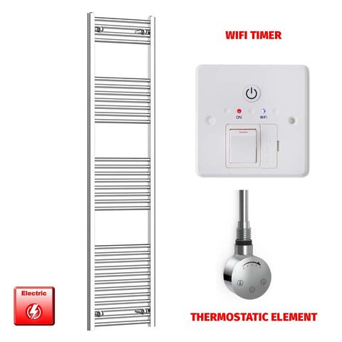 Flat / ER-Touch Thermostatic / Wifi Timer 1800 x 400 Chrome Electric Heated Towel Radiator Pre-Filled