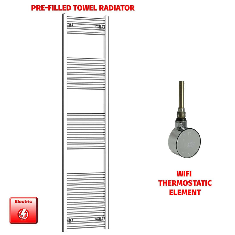 Flat / ER-Wifi Thermostatic / No Timer 1800 x 400 Chrome Electric Heated Towel Radiator Pre-Filled