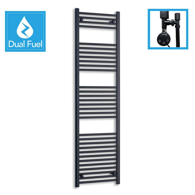 1800 x 450 Dual Fuel Flat Black Heated Towel Rail Radiator