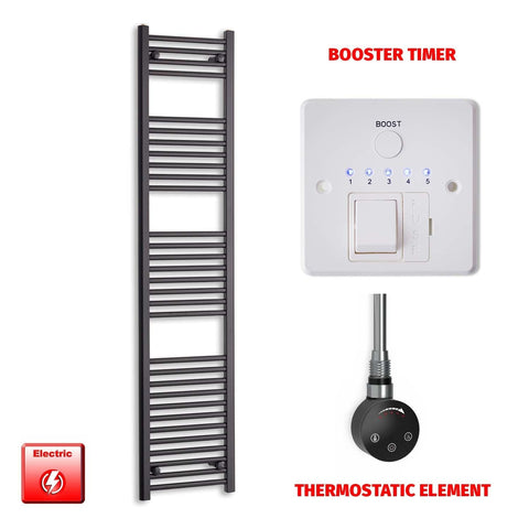 ER-Touch Thermostatic / Booster Timer 1800 x 450 Flat Black Pre-Filled Electric Heated Towel Radiator HTR