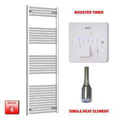 Flat / Single Heat / Booster Timer 1800 x 600 Chrome Electric Heated Towel Radiator Pre-Filled