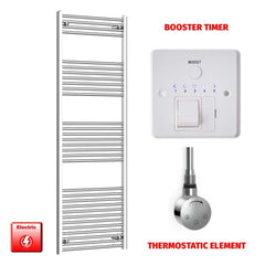 Flat / ER-Touch Thermostatic / Booster Timer 1800 x 600 Chrome Electric Heated Towel Radiator Pre-Filled