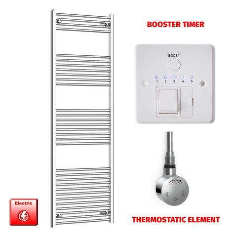 Flat / ER-Touch Thermostatic / Booster Timer 1800 x 600 Chrome Electric Heated Towel Radiator Pre-Filled