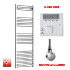 Flat / ER-Touch Thermostatic / Digital Timer 1800 x 600 Chrome Electric Heated Towel Radiator Pre-Filled