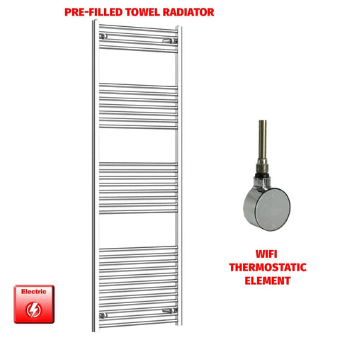 Flat / ER-Wifi Thermostatic / No Timer 1800 x 600 Chrome Electric Heated Towel Radiator Pre-Filled