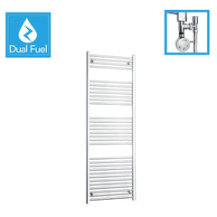 1800 x 650 Chrome Dual Fuel Flat Heated Towel Rail Radiator