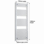 1800mm High 750mm Wide Heated Straight Towel Rail Radiator Chrome - Elegant Radiators
