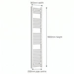 1800x300mm Heated Towel Rail Radiator Flat White - Elegant Radiators