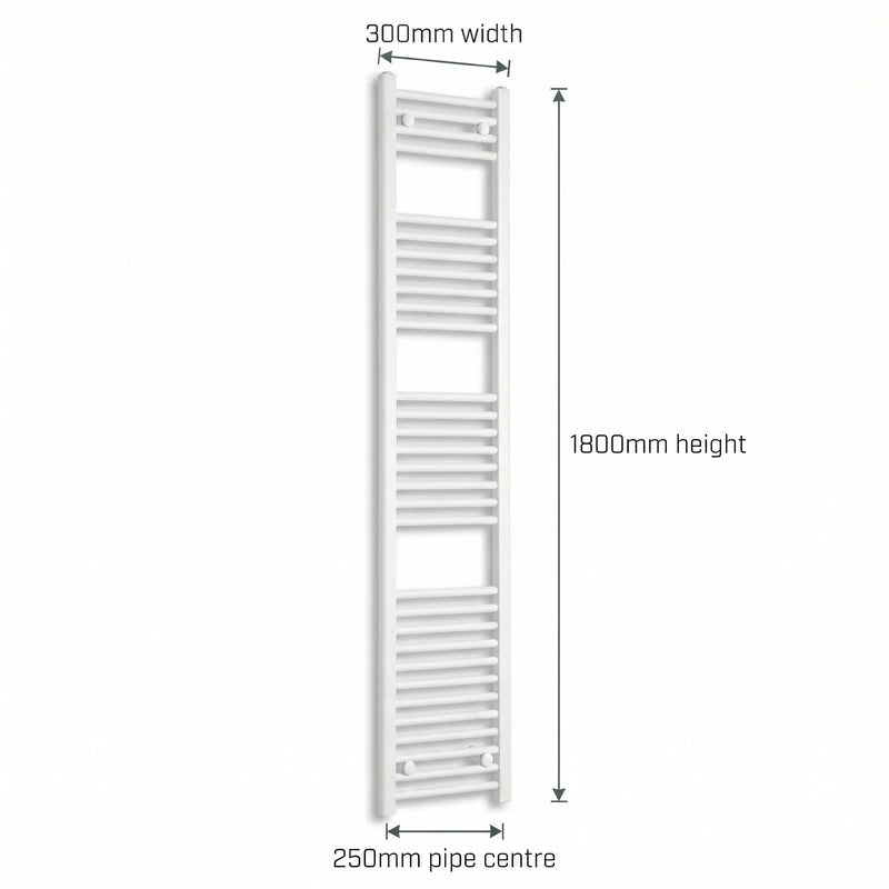 1800x300mm Heated Towel Rail Radiator Flat White - Elegant Radiators