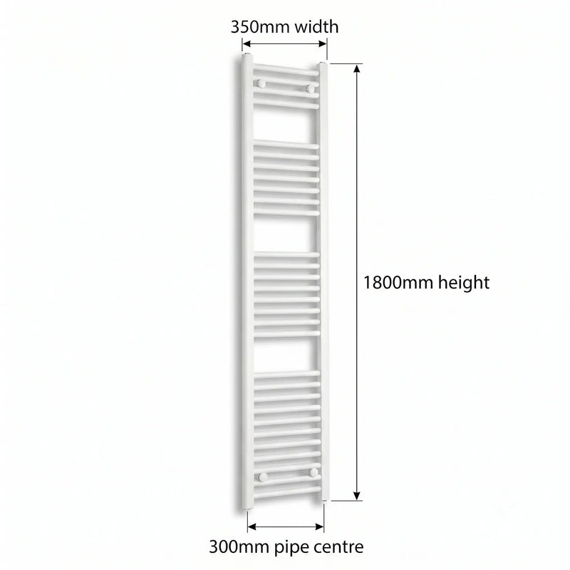 1800x350mm Heated Towel Rail Radiator Flat White - Elegant Radiators