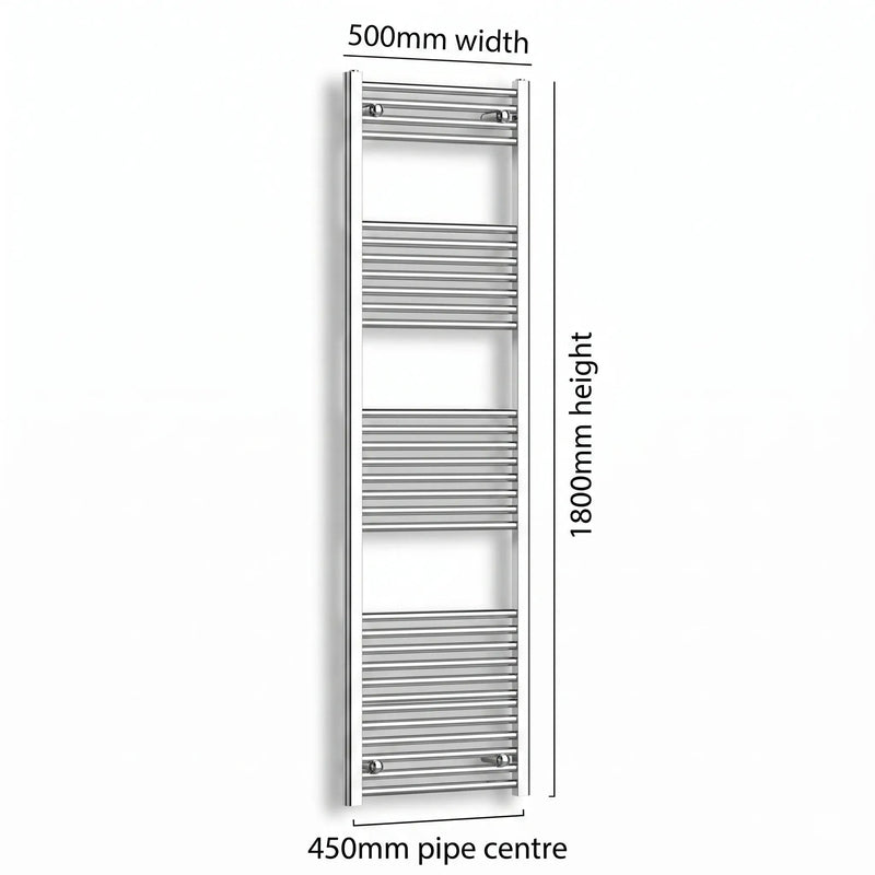1800x500mm Heated Flat or Curved Towel Radiator Chrome - Elegant Radiators