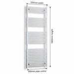 1800x550mm Heated Straight Towel Radiator Chrome - Elegant Radiators
