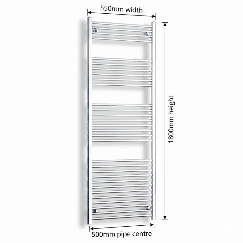 1800x550mm Heated Straight Towel Radiator Chrome - Elegant Radiators