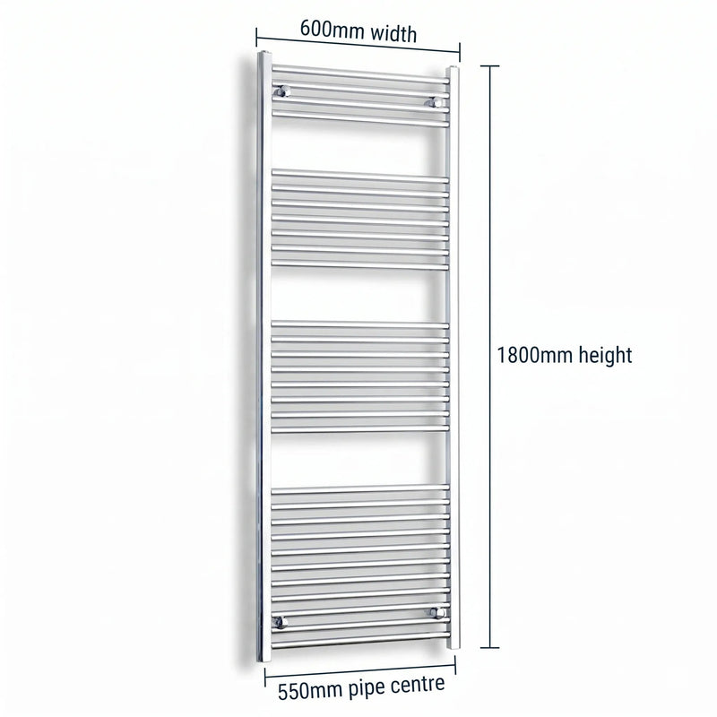 1800x600mm Heated Flat or Curved Towel Radiator Chrome - Elegant Radiators