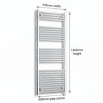 1800x650mm Heated Straight Towel Radiator Chrome - Elegant Radiators