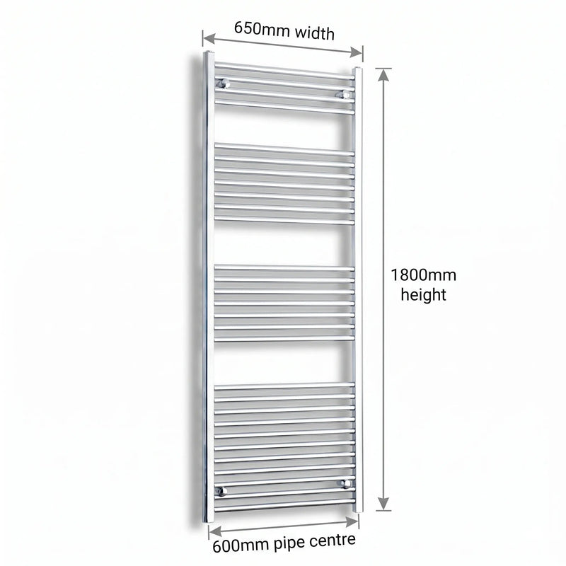 1800x650mm Heated Straight Towel Radiator Chrome - Elegant Radiators