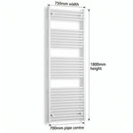 1800x750mm Towel Rail Radiator Flat White Central Heating - Elegant Radiators
