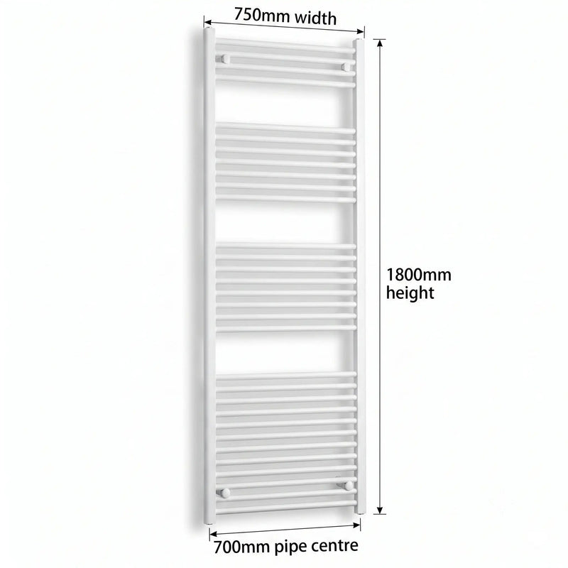 1800x750mm Towel Rail Radiator Flat White Central Heating - Elegant Radiators