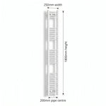 Dimension diagram: Flat White 250mm x 1800mm ladder towel rail with pipe centre measurement
