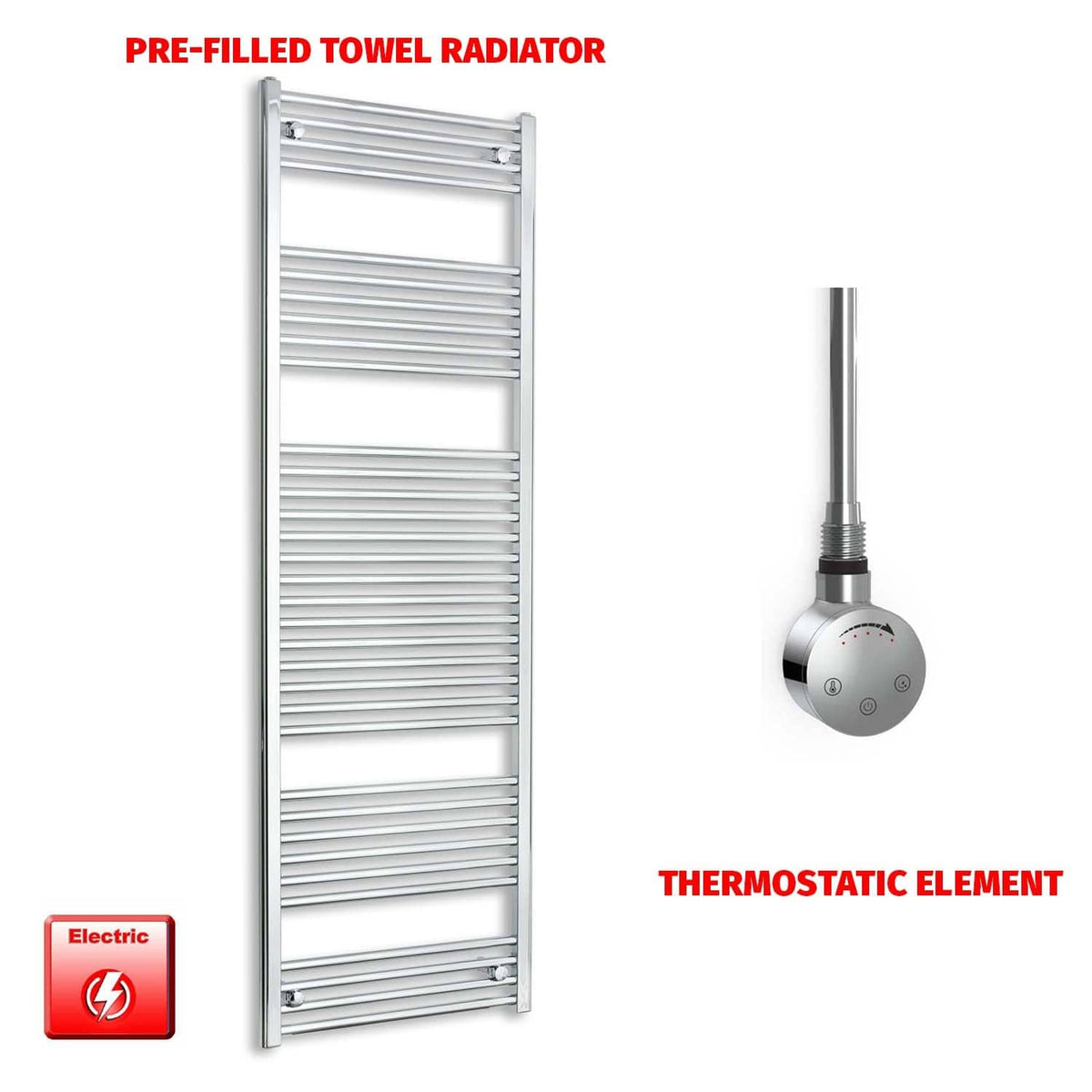 ER-Touch Thermostatic / No Timer 1856 x 400 Pre-Filled Electric Heated Chrome Towel Rail