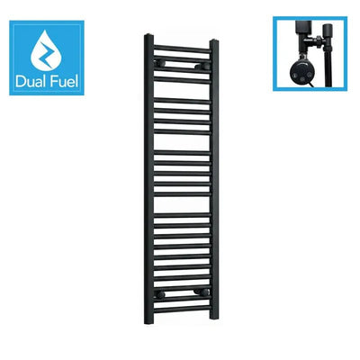 1200x300mm Dual Fuel Flat Black Heated Towel Rail Radiator