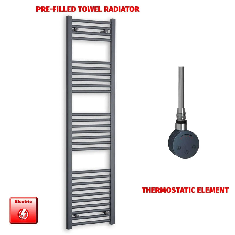 1600x400mm Electric Heated Towel Rail Flat Anthracite Pre-Filled
