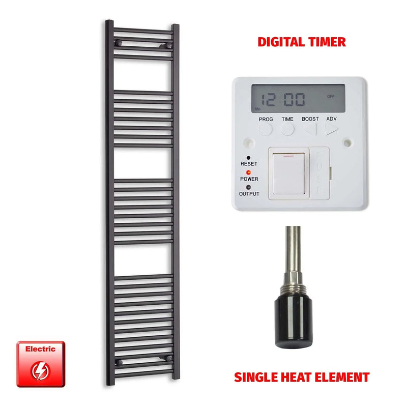 1800x400mm Flat Black Pre Filled Electric Towel Rail HTR